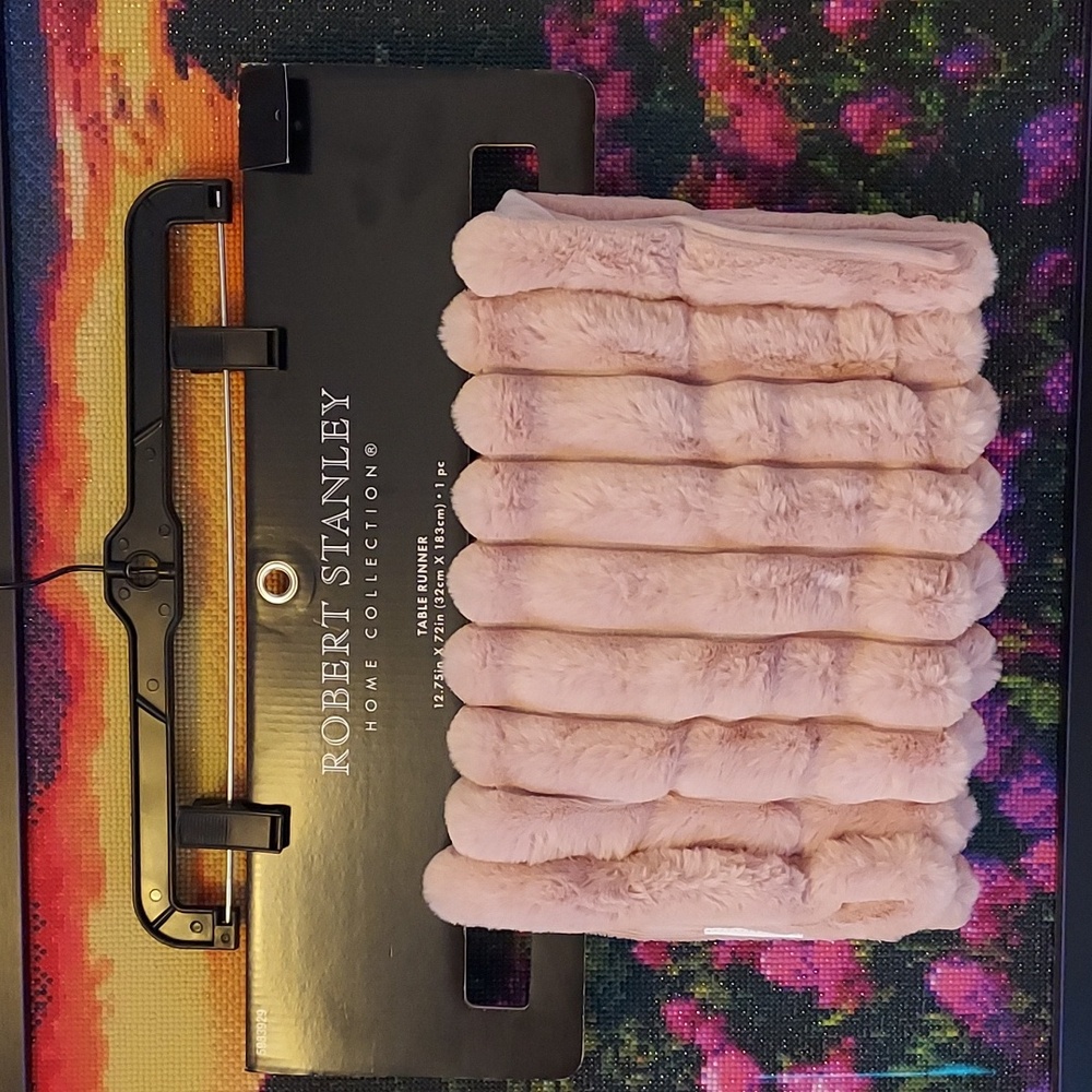 Robert Stanley Pink Dusky Rose Table Runner Faux Fur